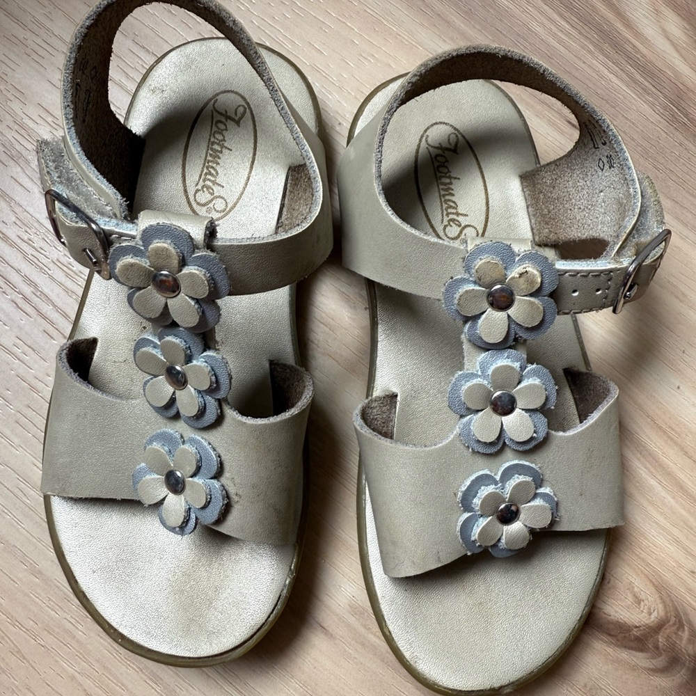 Footmates Cream Kids Sandals with Floral Design